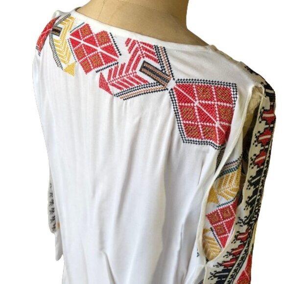 NWOT Boho embroidered tie front white loose light tunic top blouse - Picture 3 of 16